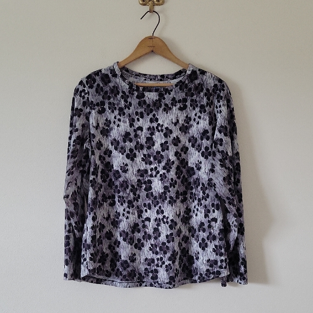 IBKUL Grey Black Leopard Print Long Sleeve Crew Neck Tee Size XL